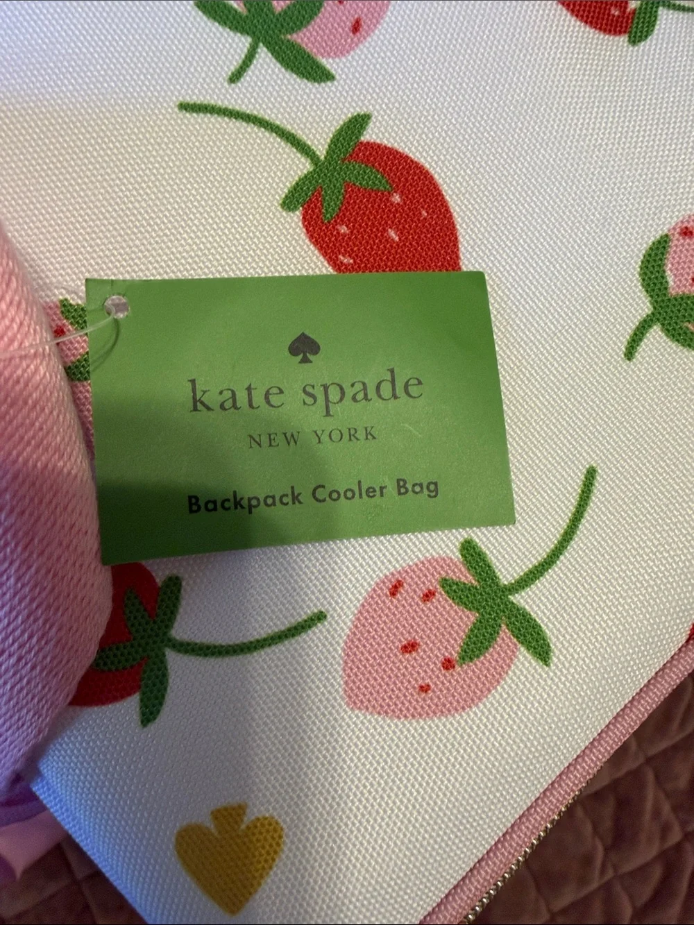 kate spade White & Pink Strawberry Print Cooler Backpack